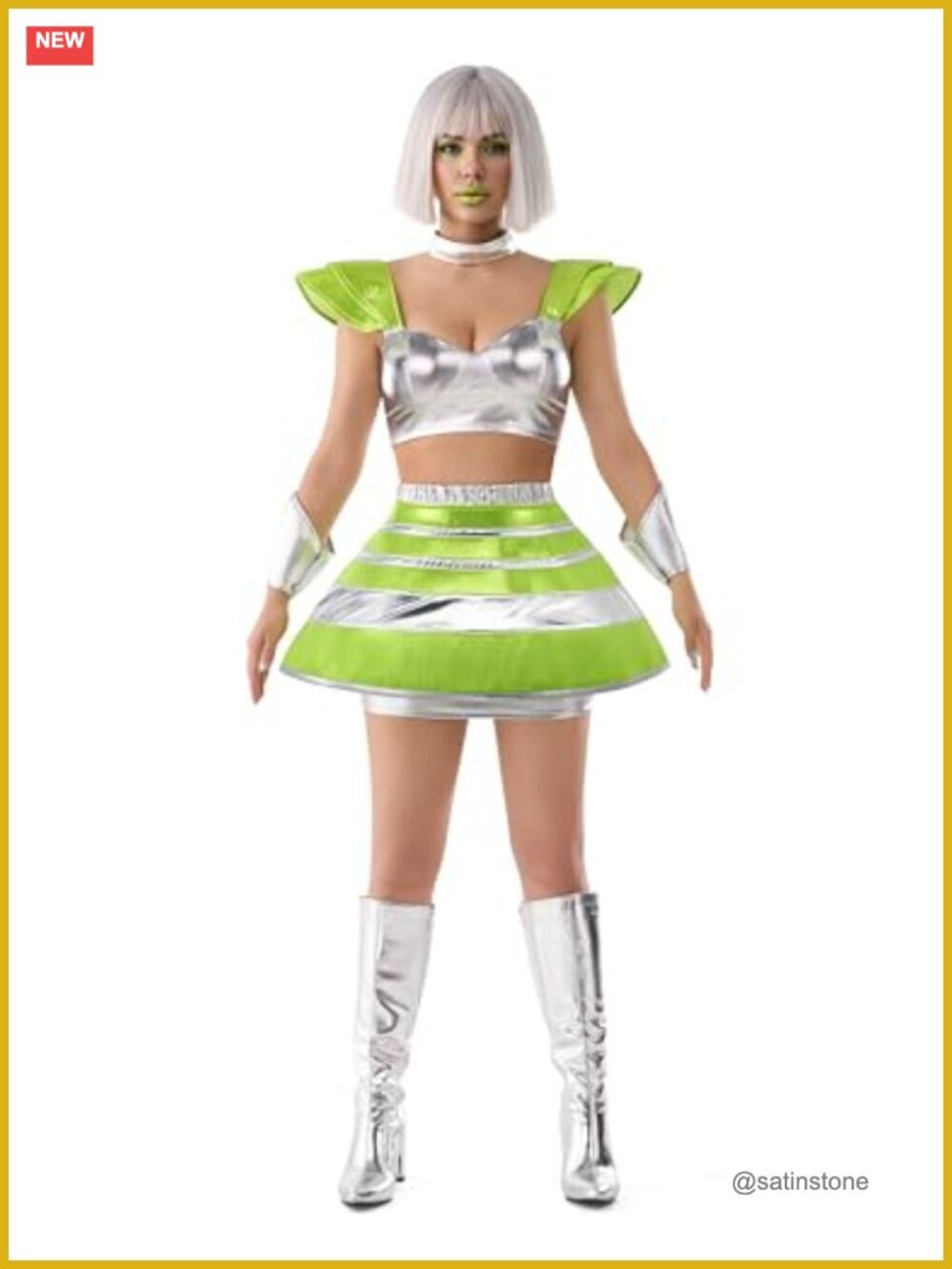 Space Cadet Costume Set 5 Pc Top Skirt Choker Wrist Rings Cosplay